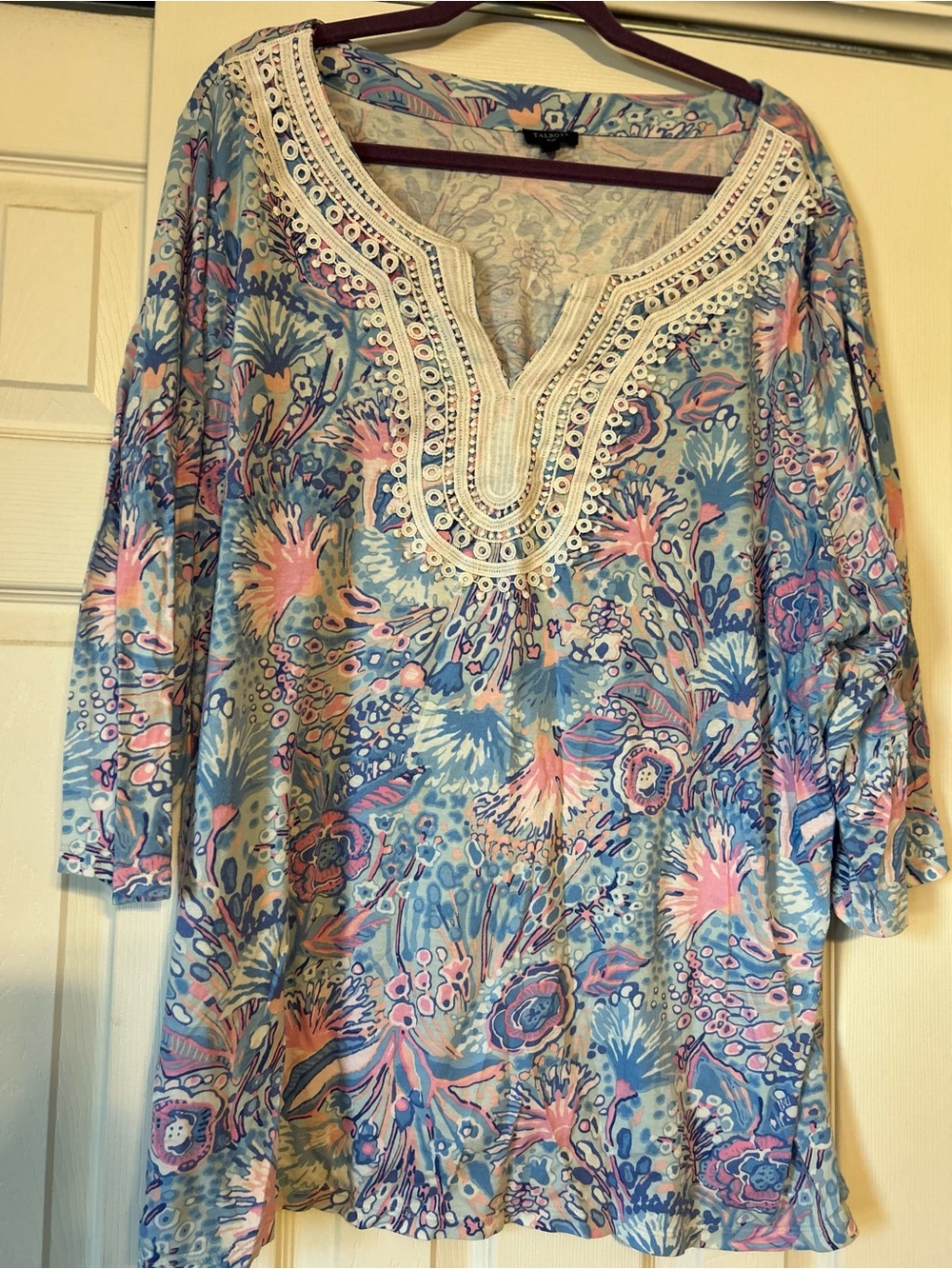 Talbots Boho Crochet-Trim Floral Tunic Top in Multi-Color